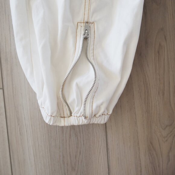 Skater Aesthetic White Cargo Pants With Brown Embordary And Zippers Sz Small - Picture 16 of 16